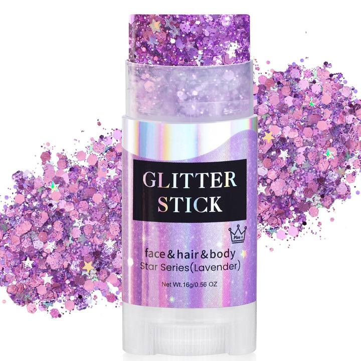 MEICOLY front view of purple glitter stick showing compact design and portability