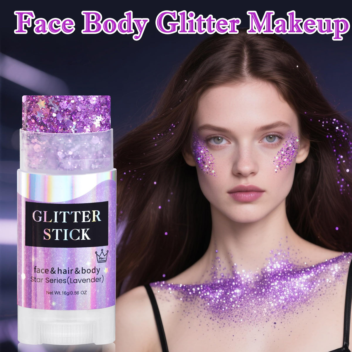 MEICOLY glitter stick next to common pen to show compact travel size
