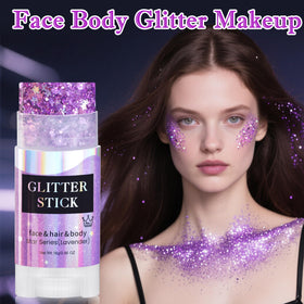 MEICOLY glitter stick next to common pen to show compact travel size