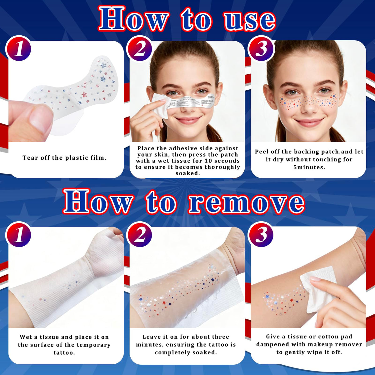 MEICOLY multi-sheet layout displaying red white blue stars for mix-and-match