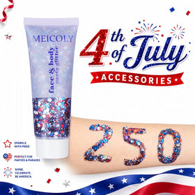 MEICOLY open tube showing gel texture and suspended sequins for easy application