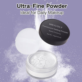 MEICOLY powder texture macro showing ultra-fine particles for smooth blend benefit