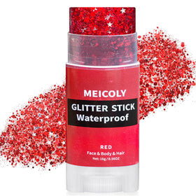 MEICOLY red glitter stick front packaging showing bold color and cap