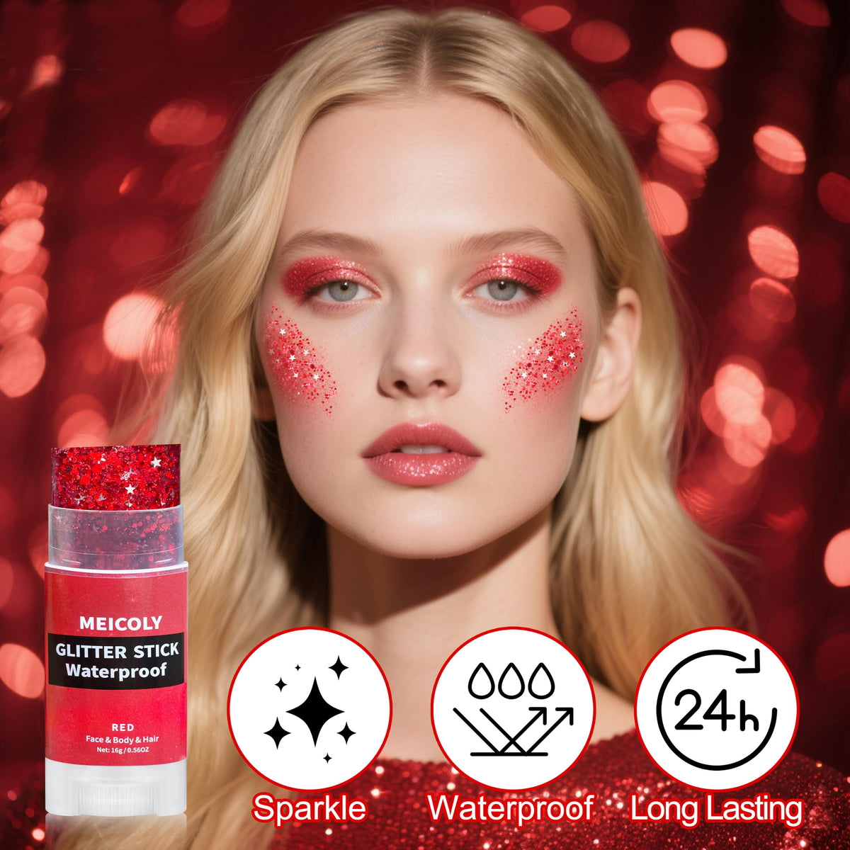 MEICOLY glitter stick next to a coin showing compact travel-friendly size