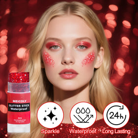 MEICOLY glitter stick next to a coin showing compact travel-friendly size