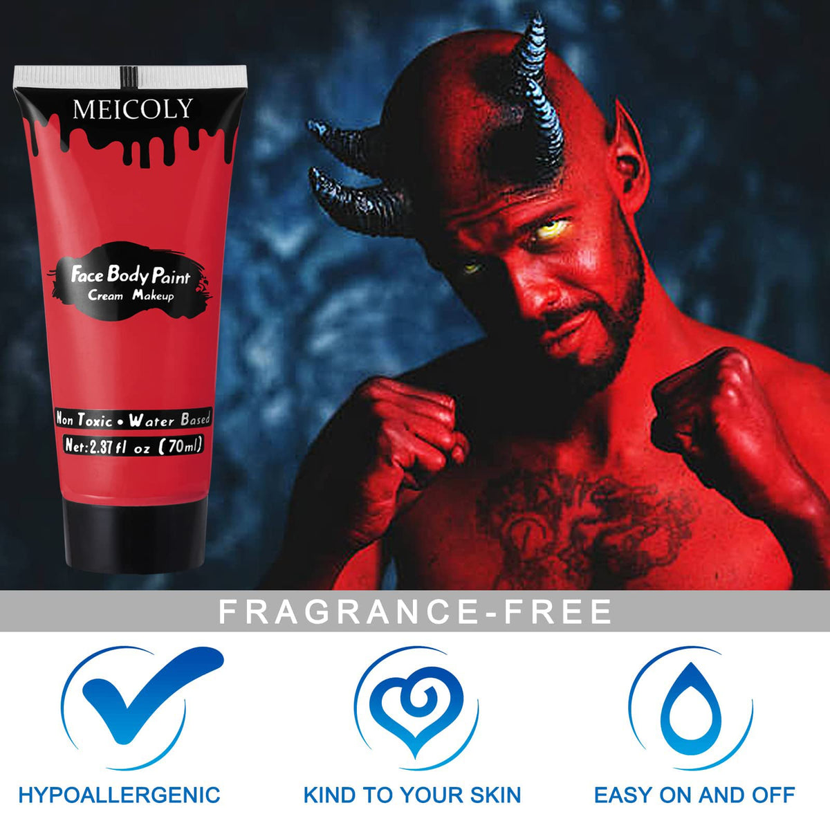 MEICOLY sponge blending paint on skin demonstrating quick, even application