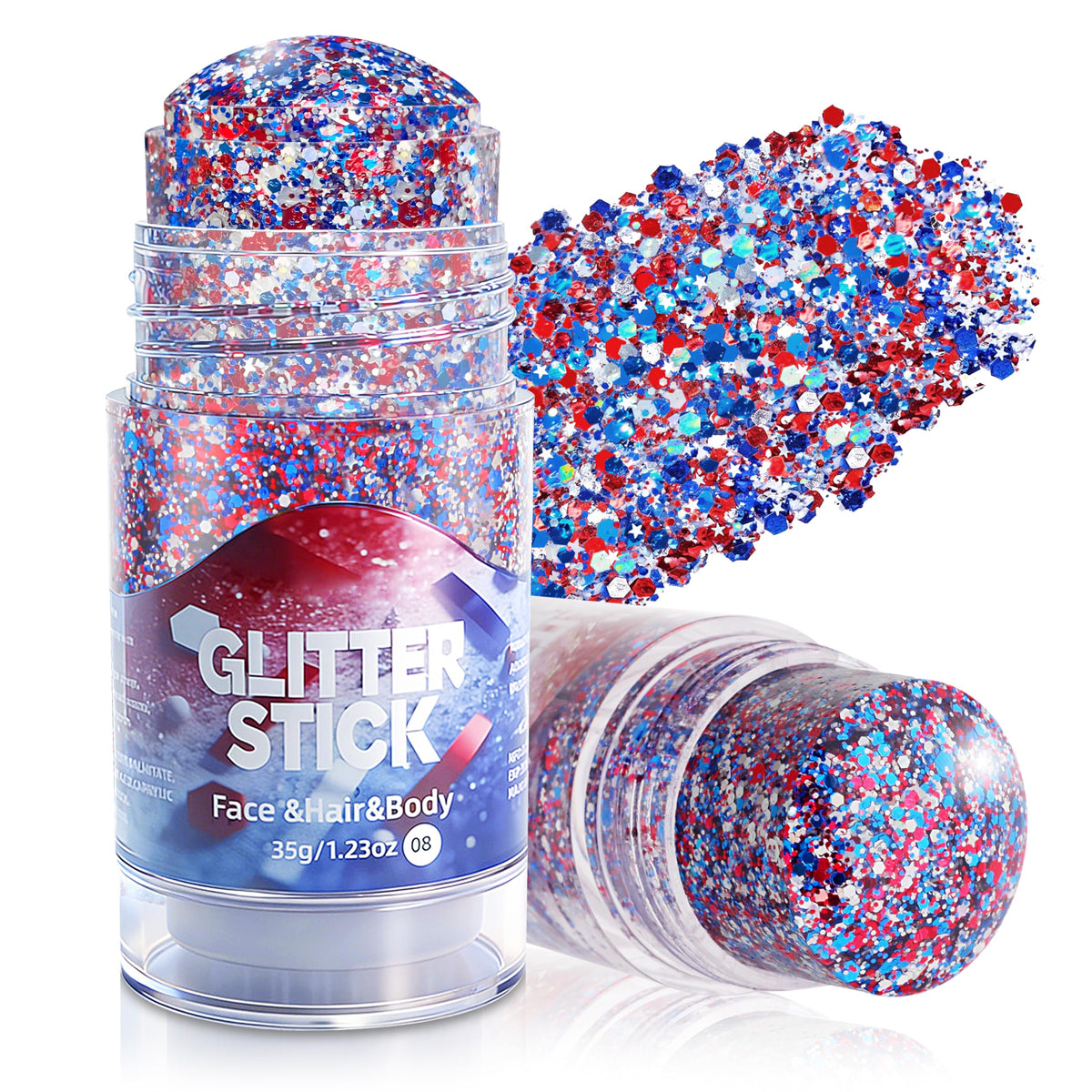 MEICOLY stick front packaging showing patriotic red white blue option and benefit