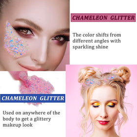 MEICOLY arm swatches showing pink-to-purple shift for dramatic angle-dependent color