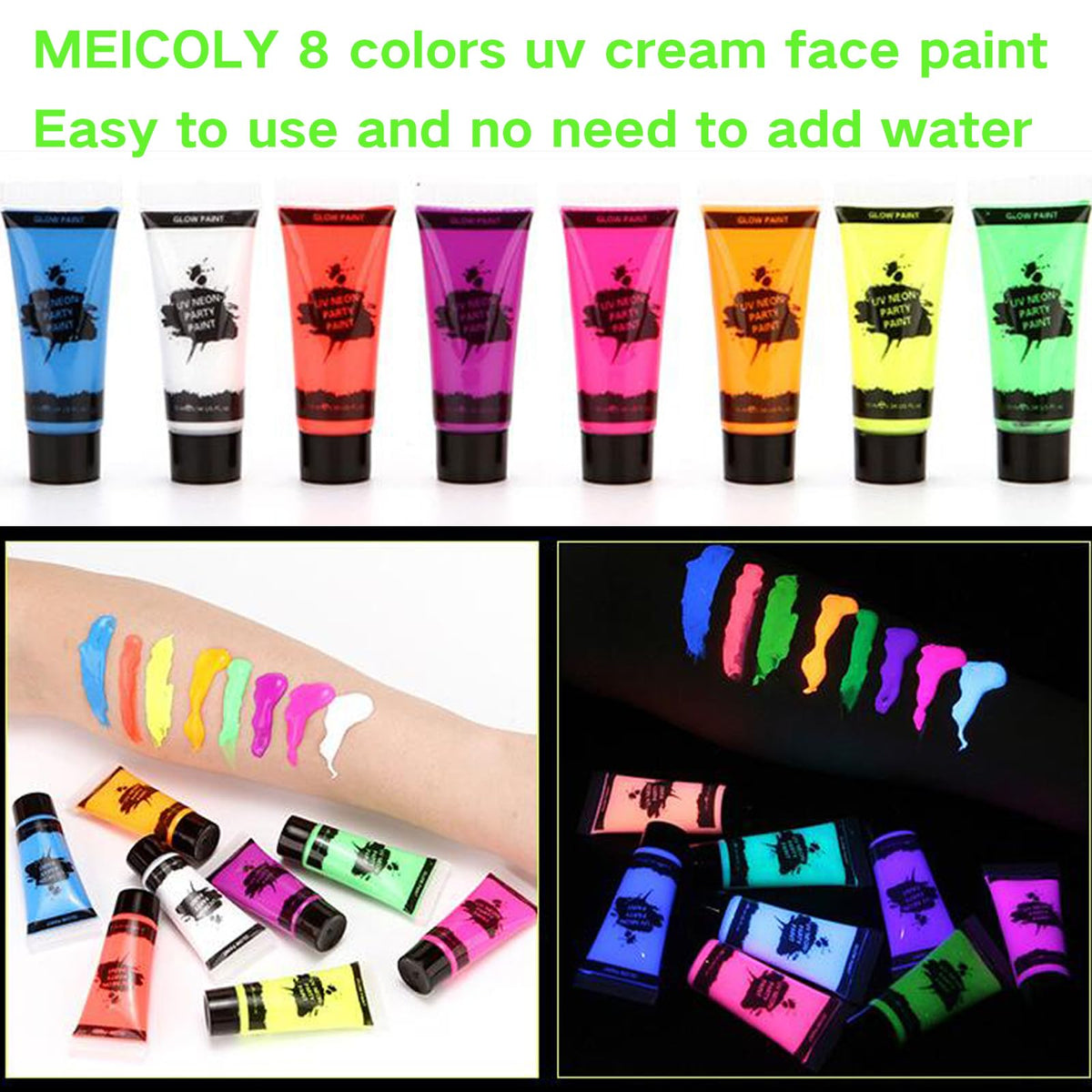 MEICOLY color swatches on arm in normal light showing true pigment shades