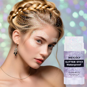 MEICOLY glitter with water droplets demonstrating waterproof wear and durability