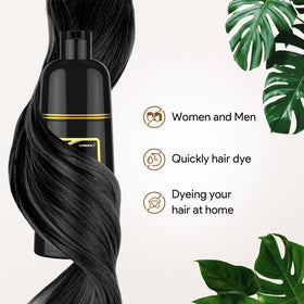 MEIDU after-use result on hair showing shiny black finish and conditioned look