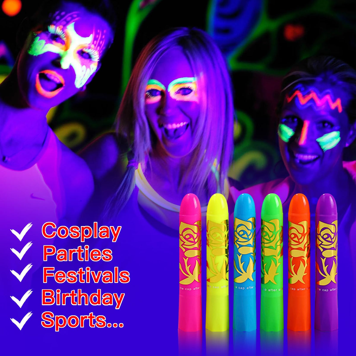MeiduGaga party scene under UV light showing neon paint impact