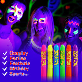 MeiduGaga party scene under UV light showing neon paint impact