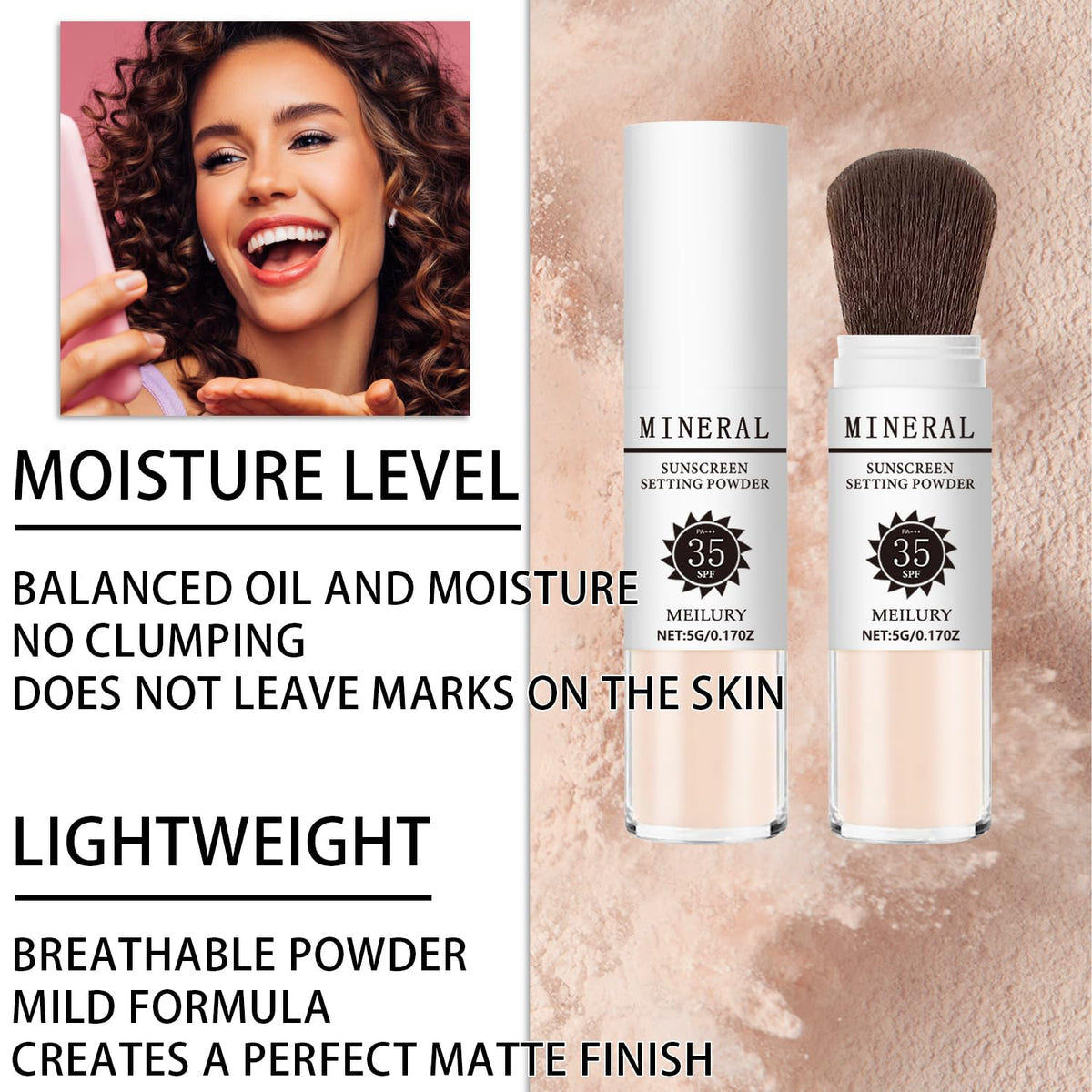 Meilury application on face reduces shine and sets makeup