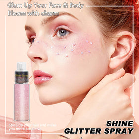 Meilury close-up of press pump nozzle, controlled glitter application benefit