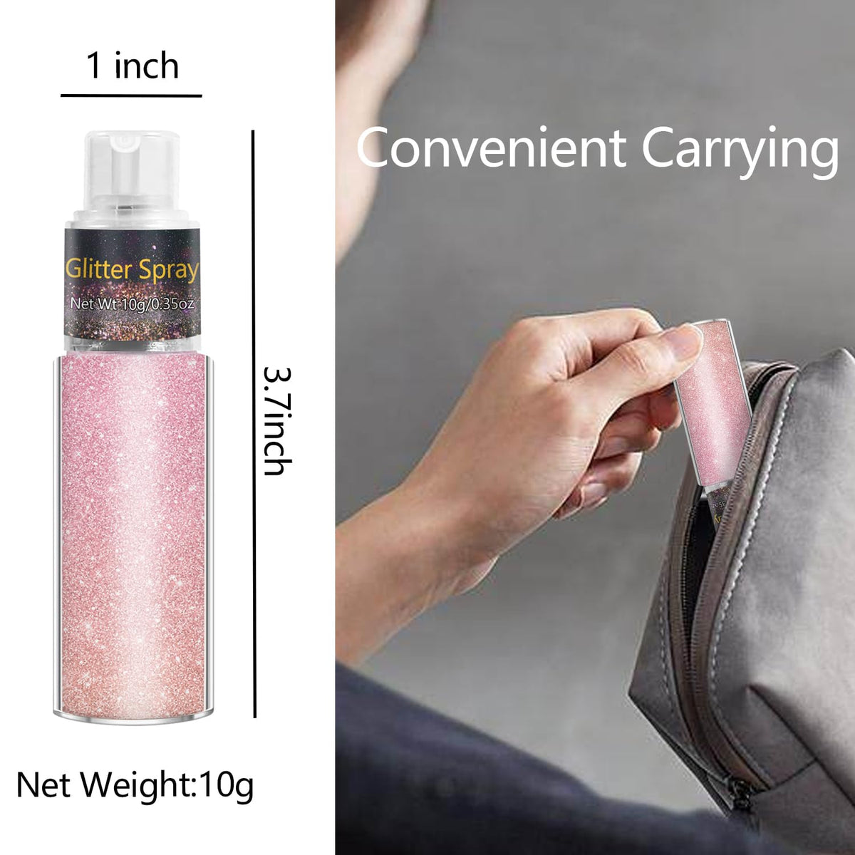 Meilury bottle next to hand for size comparison, travel-friendly 10g