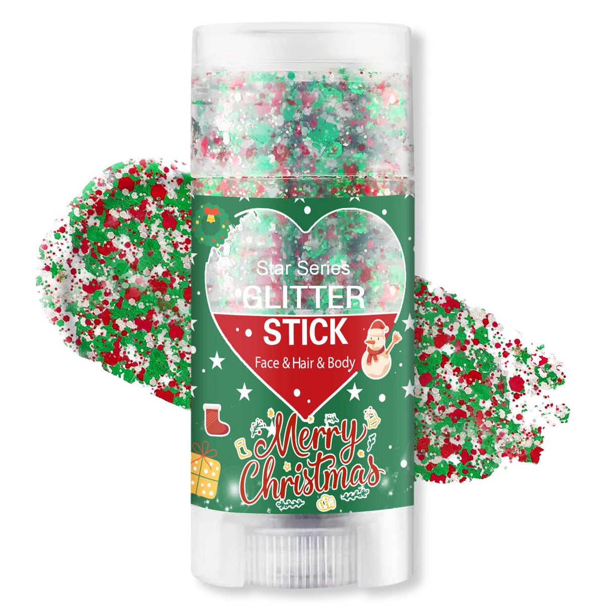Meilury glitter stick front packaging showing team color glitters and twist-up design benefit easy application