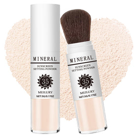 Meilury front packaging shows compact brush and SPF benefit