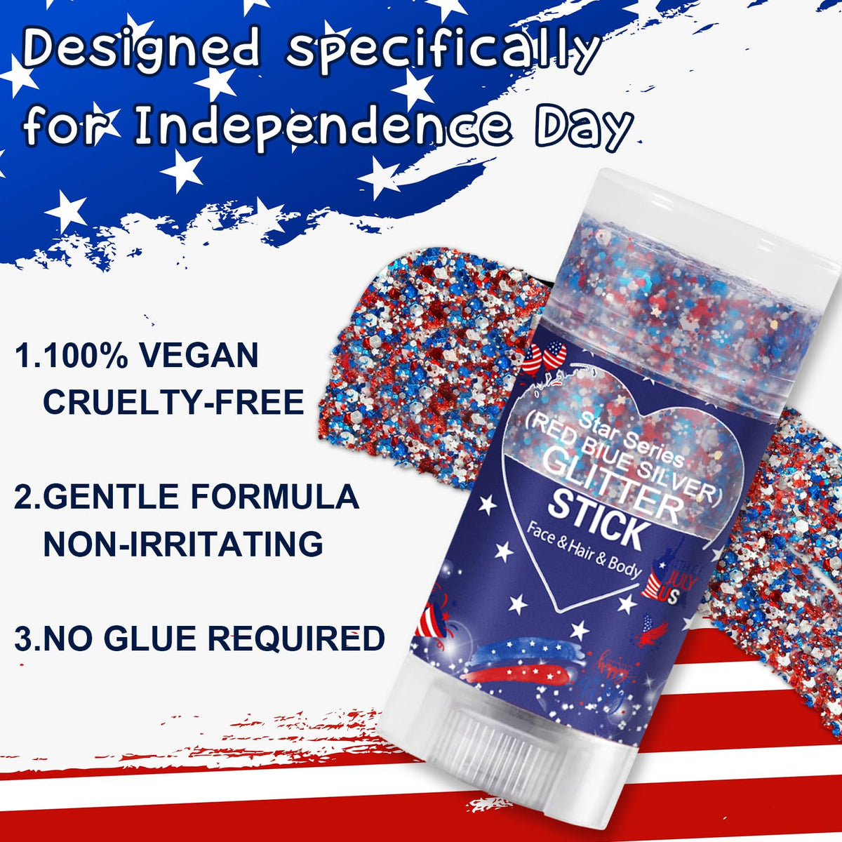 Meilury glitter applied to hairline and braid for patriotic accent