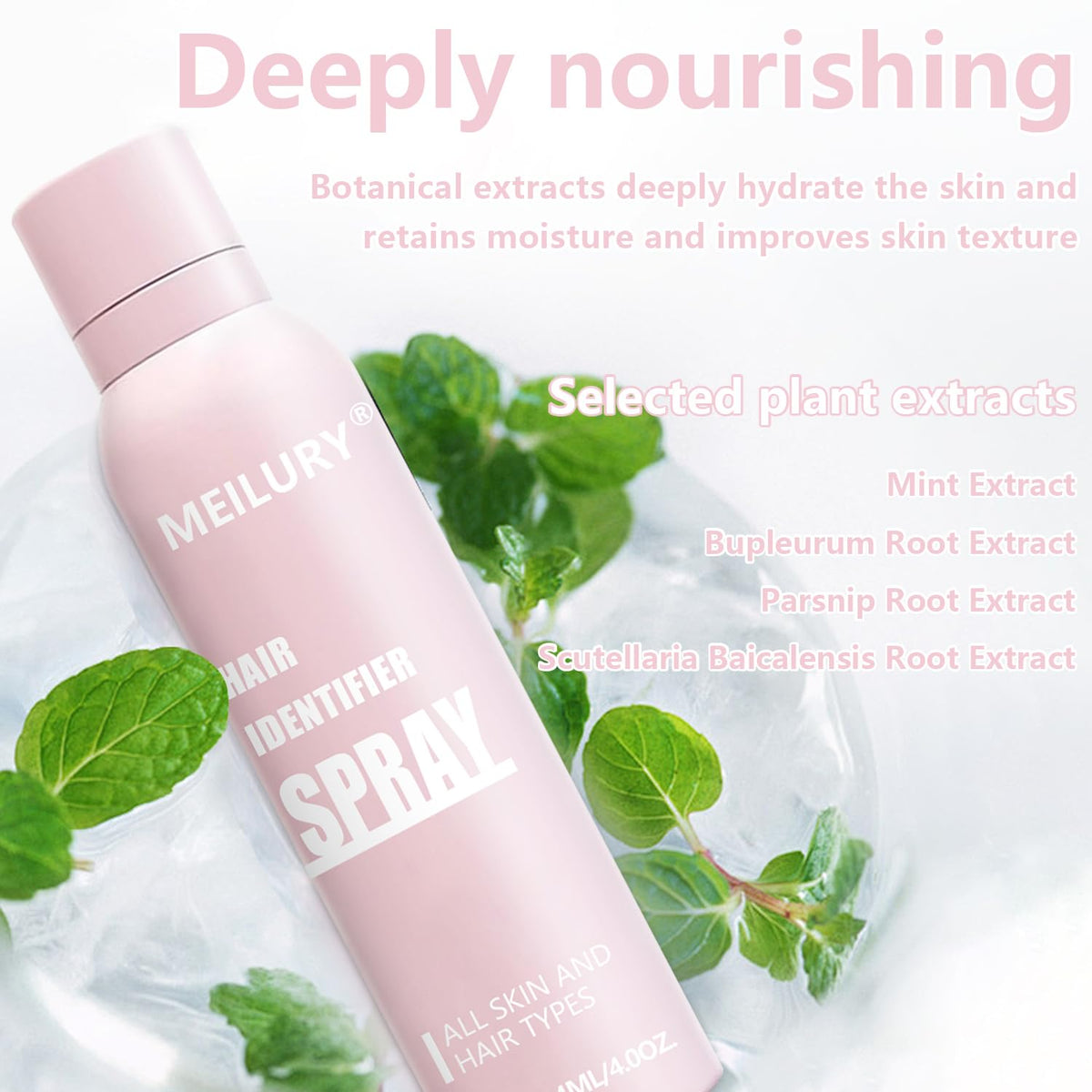 Meilury bottle next to hand showing product scale for travel-friendly convenience