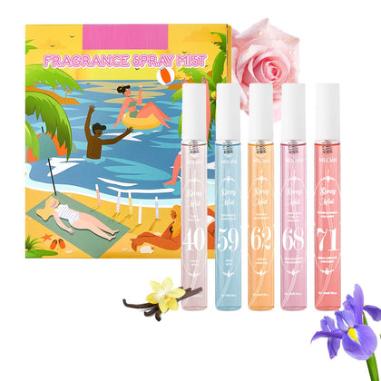 MeiPlumLai front packaging showing five mini perfume bottles, perfect gift