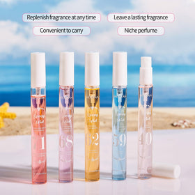 MeiPlumLai mist on skin demonstrating light, fresh scent lasting benefit