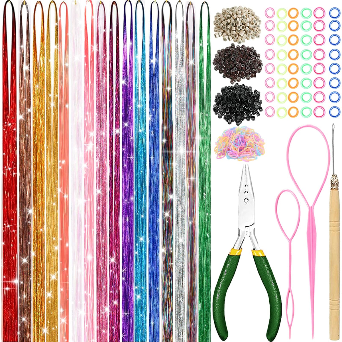 MEIYOU front packaging showing full hair tinsel kit and tools for easy styling benefit