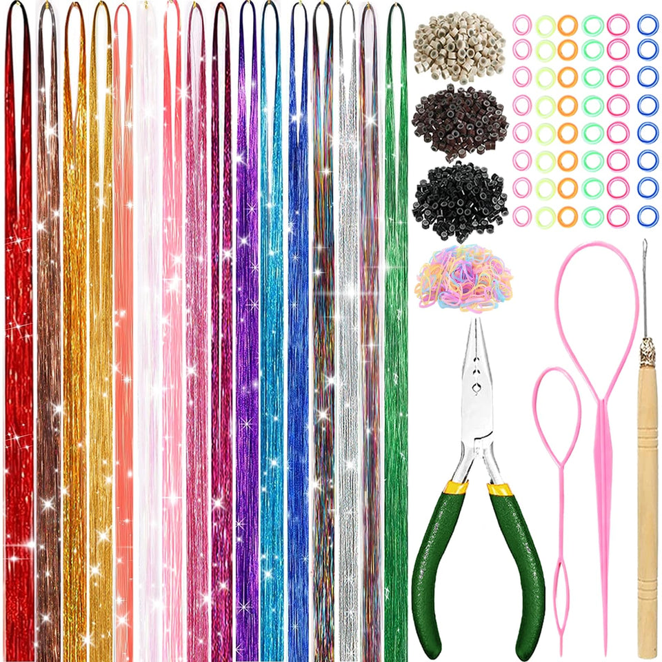 MEIYOU front packaging showing full hair tinsel kit and tools for easy styling benefit