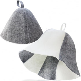 MEIYOUJU AM front view of two white sauna hats showing neat stitching and shape benefit: visible durability