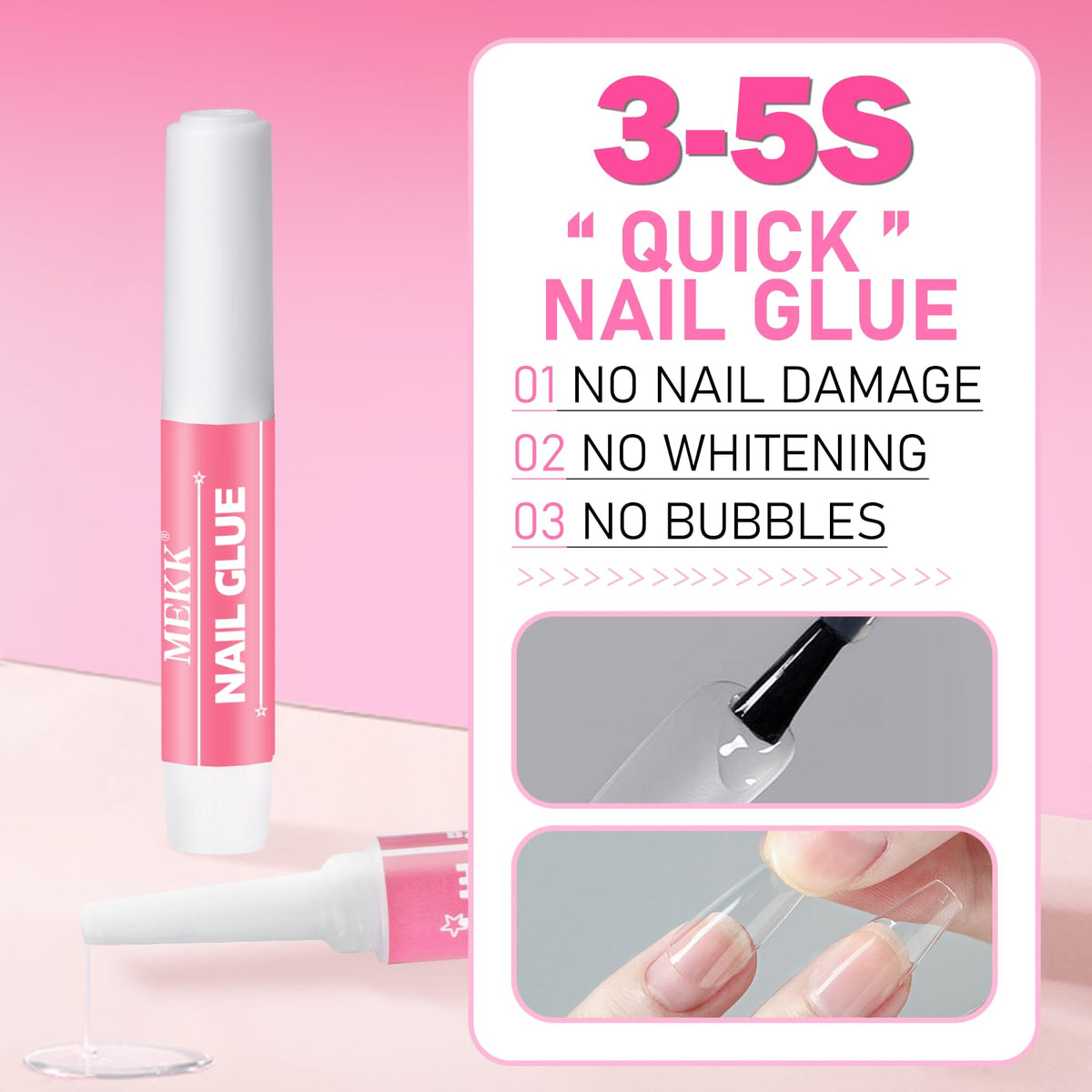 MEKK clear glue texture on fingertip showing clean finish