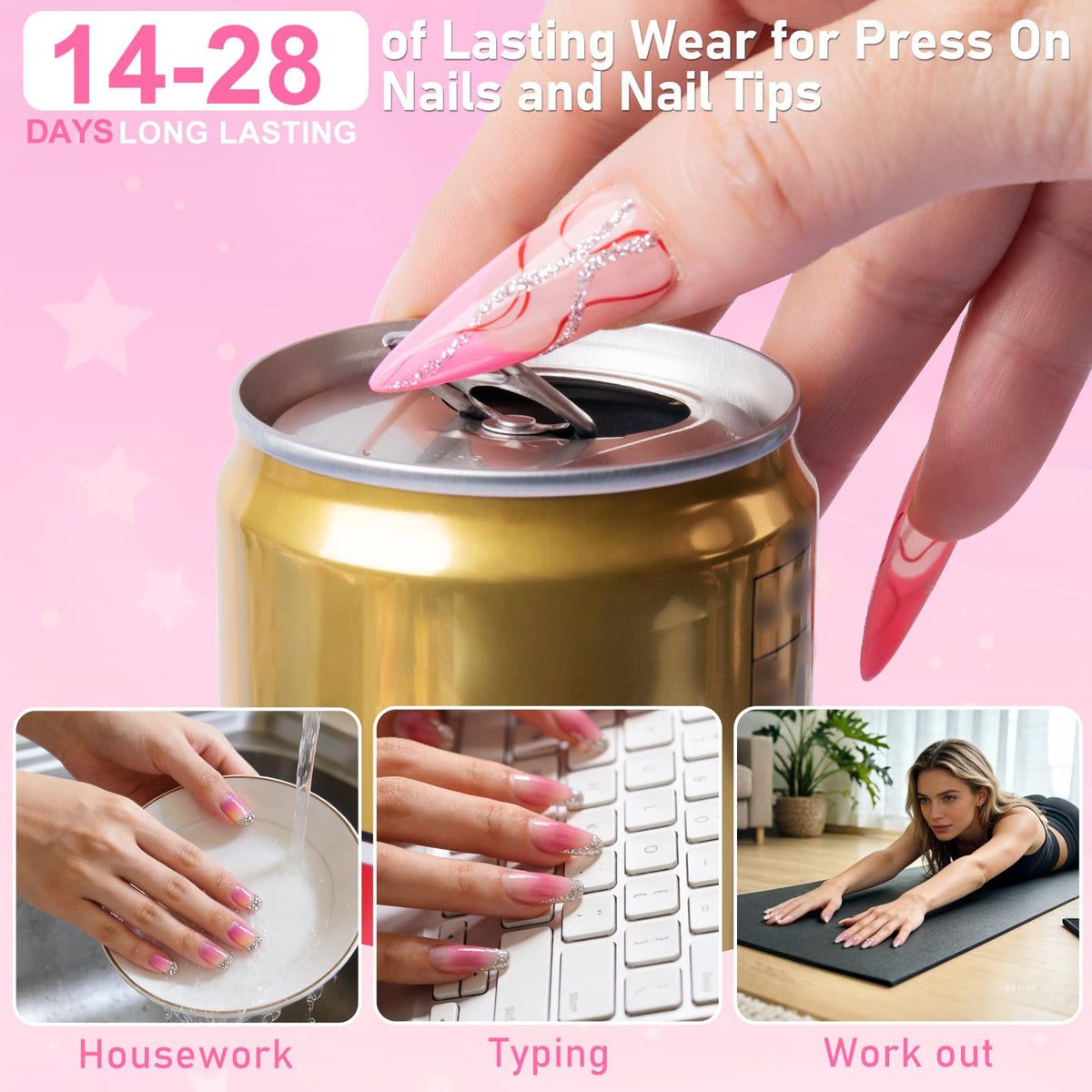 MEKK securing press-on nails demonstrating long-lasting hold