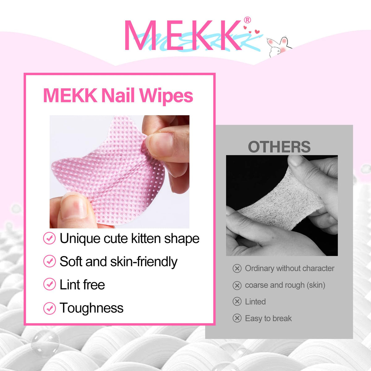 MEKK wipe in use removing gel polish with precise, lint-free results