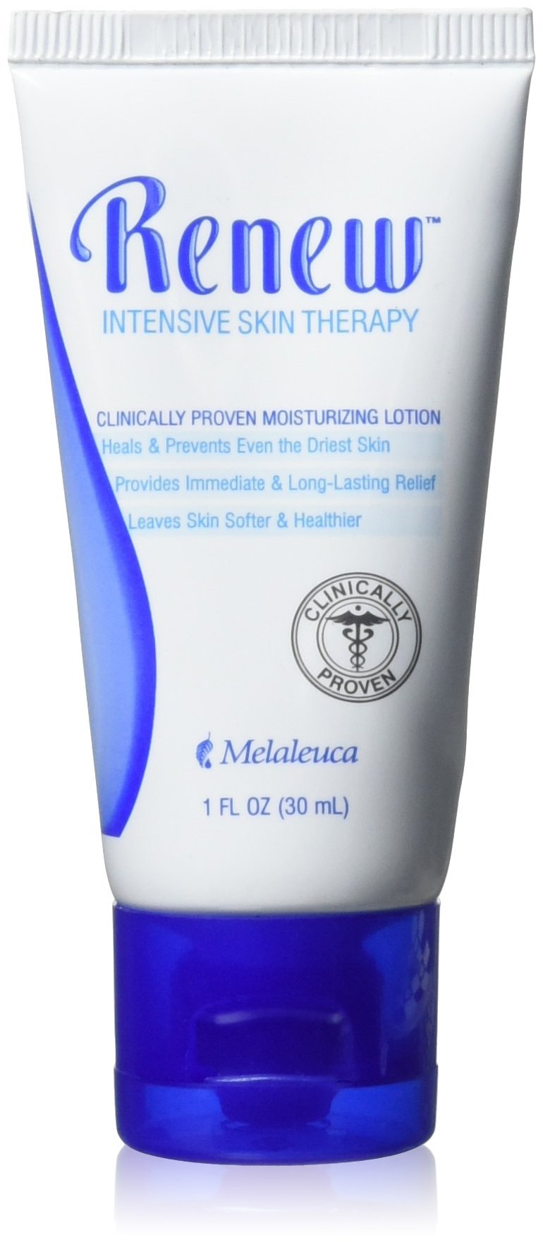 Melaleuca Renew travel-size front packaging showing compact tube for on-the-go relief
