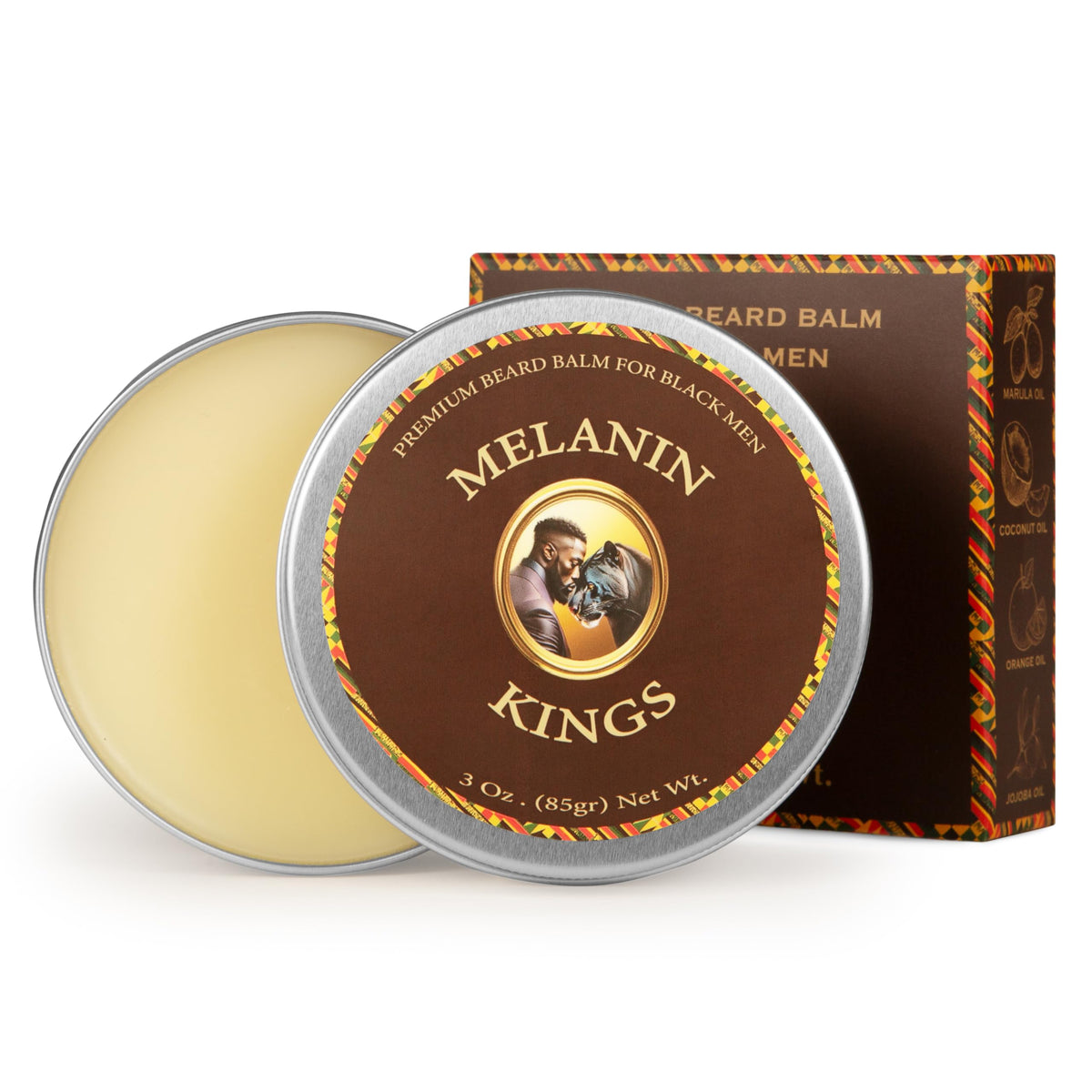 Melanin Kings front jar view showing label and 3 oz size benefit