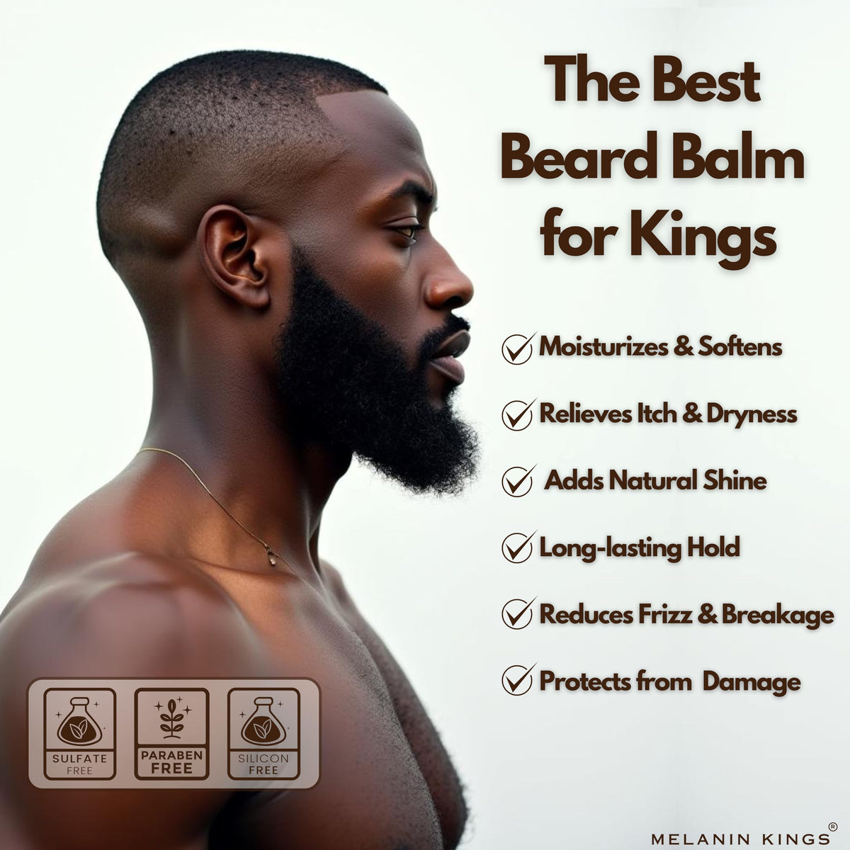 Melanin Kings balm applied in hand demonstrating easy warming and application