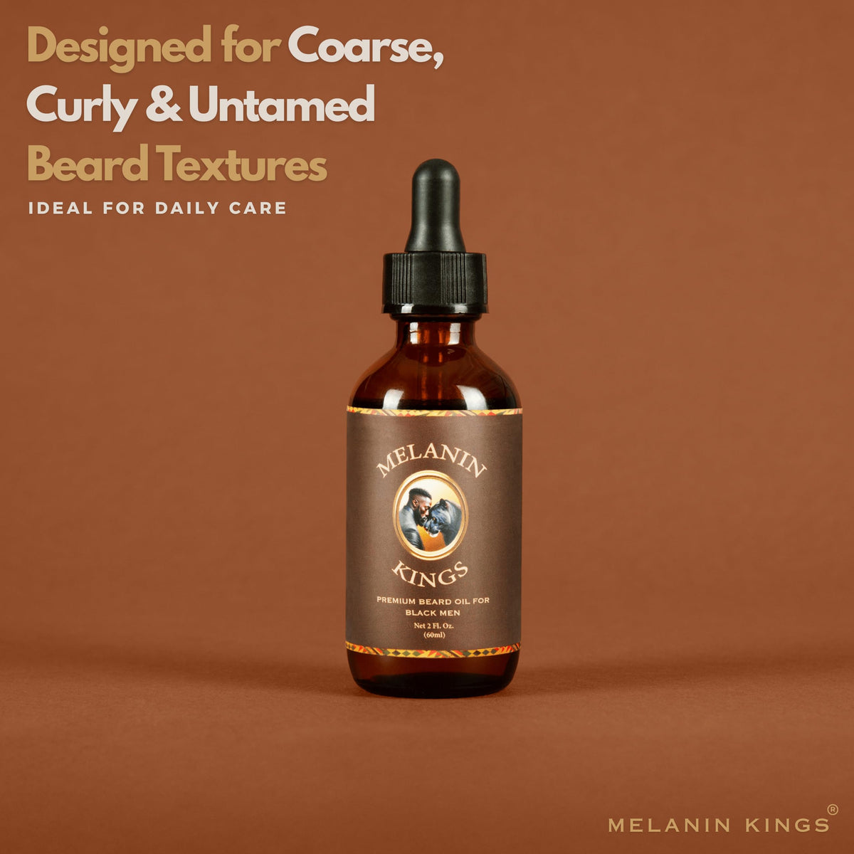 Melanin Kings applying oil to beard demonstrating easy application and styling benefit
