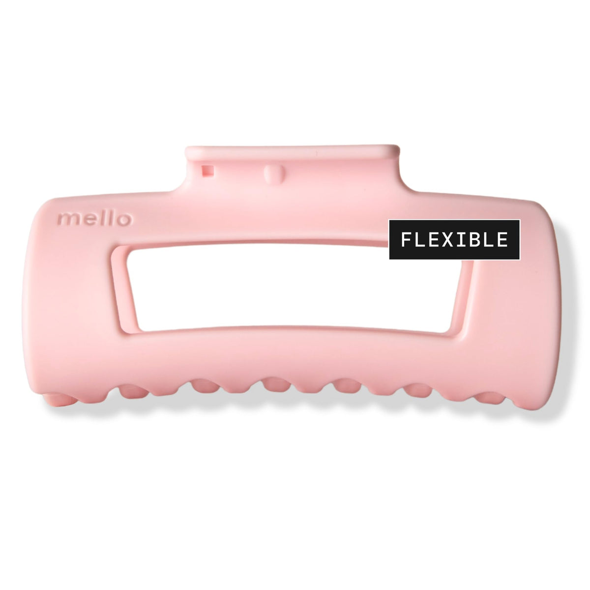 MELLO front view of medium pink clip showing shape and branding, easy grip