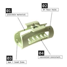 MELLO clip compressed against a car headrest showing flexibility benefit
