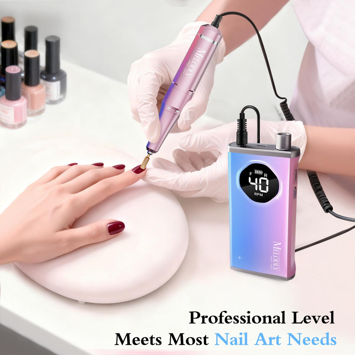 Melodly in salon desk use showing professional workflow efficiency