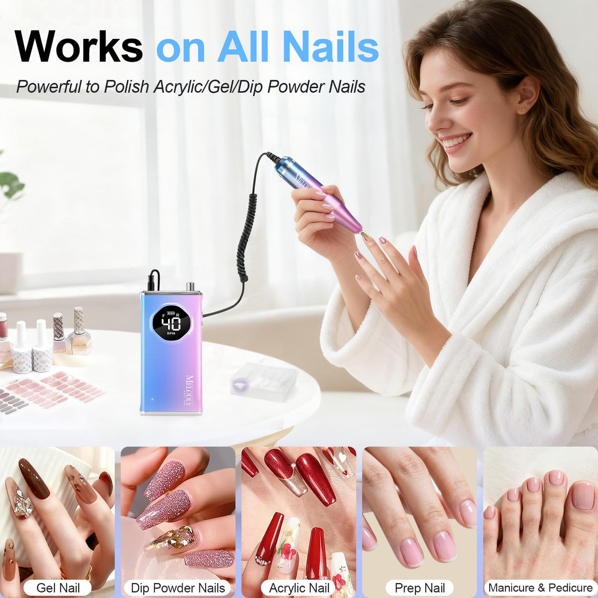 Melodly sanding bands and accessories ready for versatile nail tasks