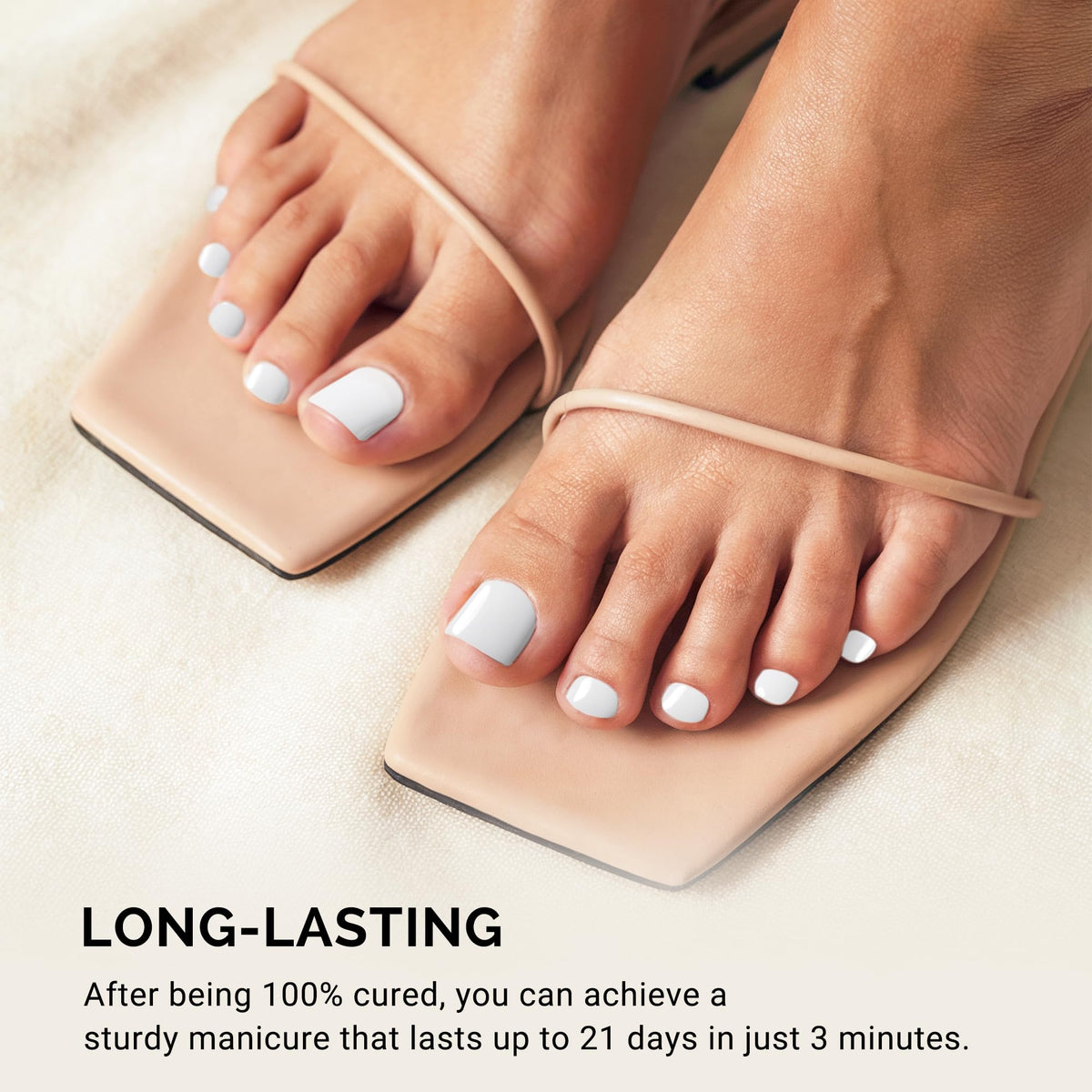 MelodySusie strip being cured on toe under LED lamp for fast salon-quality result