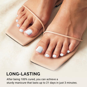 MelodySusie strip being cured on toe under LED lamp for fast salon-quality result