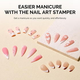 MelodySusie stamping tool in use transferring design onto nail for quick manicure