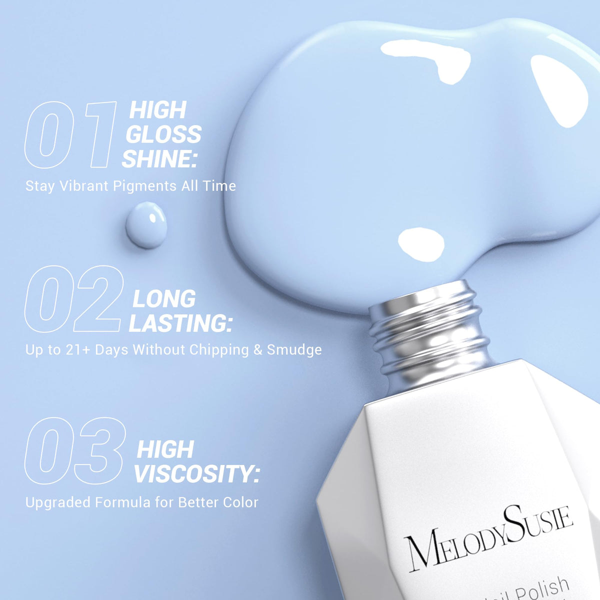 MelodySusie swatched on nails demonstrating opaque baby blue manicure