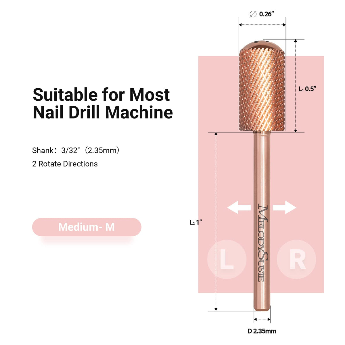 MelodySusie drill bit installed in electric nail drill demonstrating in-use precision