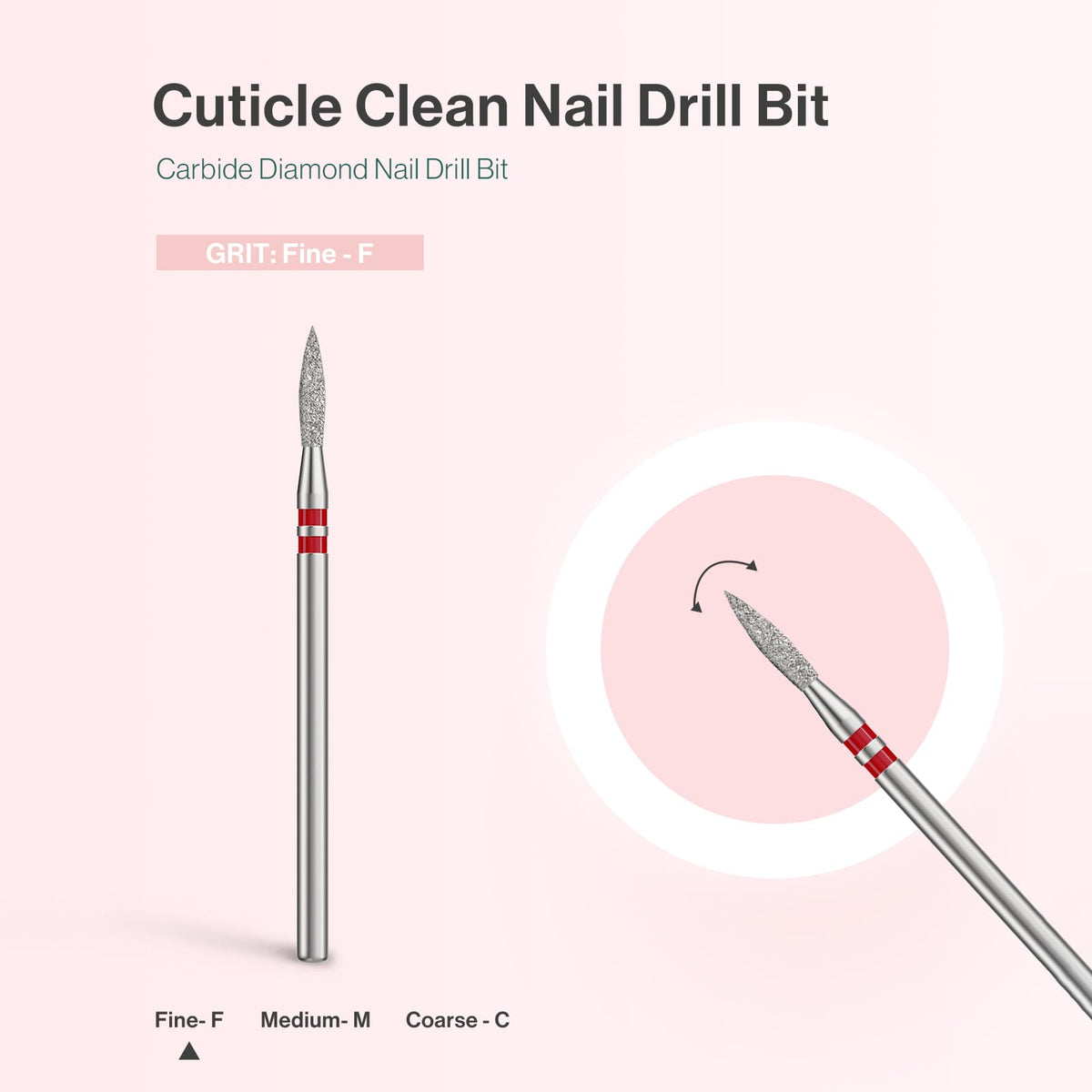 MelodySusie bit held by finger to show 2mm tip scale and accurate access benefit