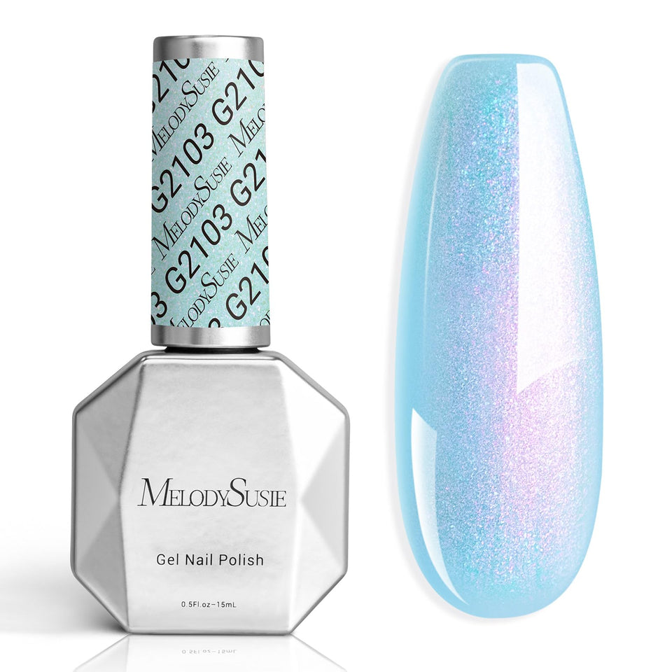 MelodySusie front bottle showing holographic blue polish for easy identification