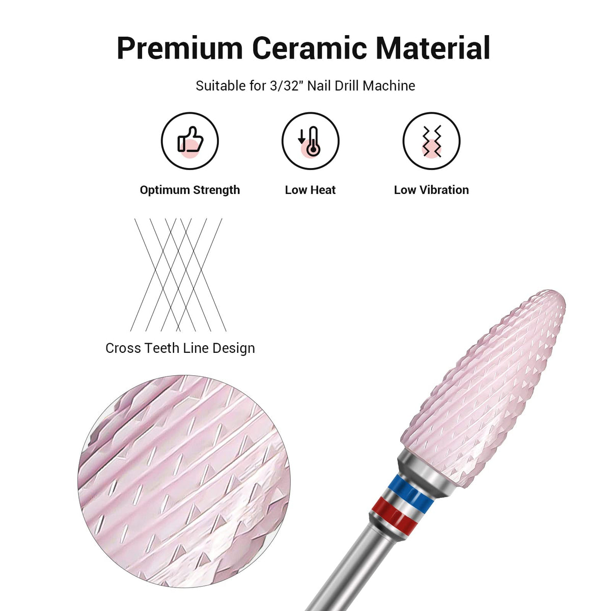 MelodySusie ceramic bit close-up of cross-cut teeth, ensures smooth removal and less clogging