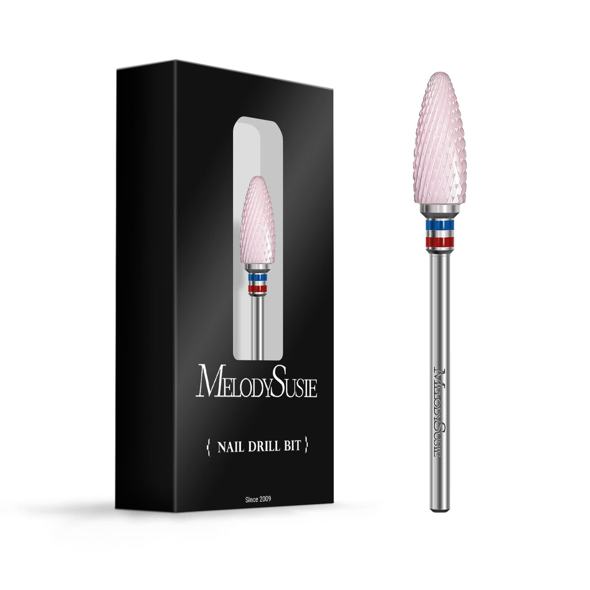 MelodySusie ceramic flame bit front view showing pink finish and tapered tip, precise shaping