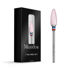 MelodySusie ceramic flame bit front view showing pink finish and tapered tip, precise shaping
